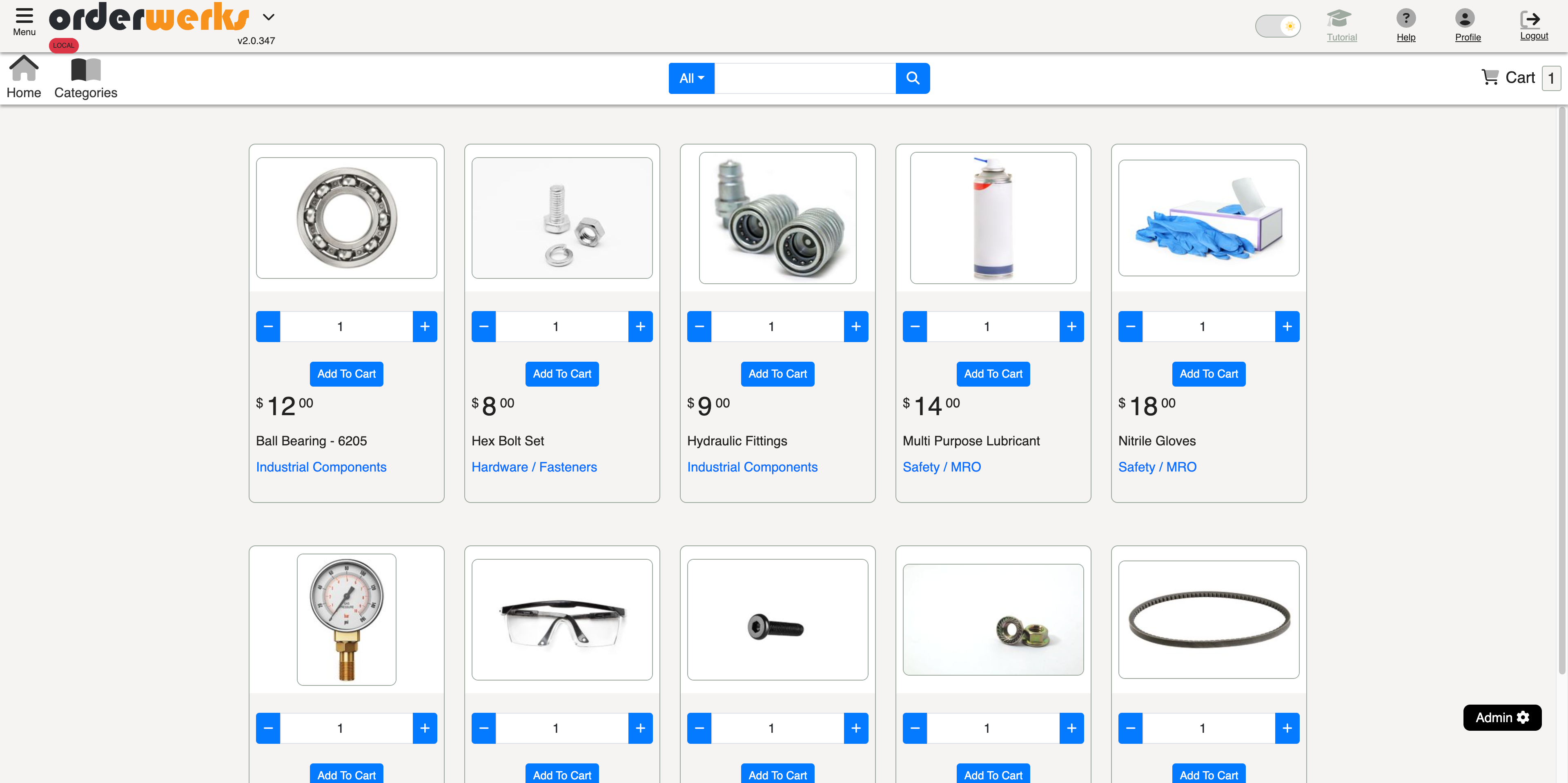 Manufacturing B2B ordering portal showing product catalog with distributor ordering and customer-specific pricing