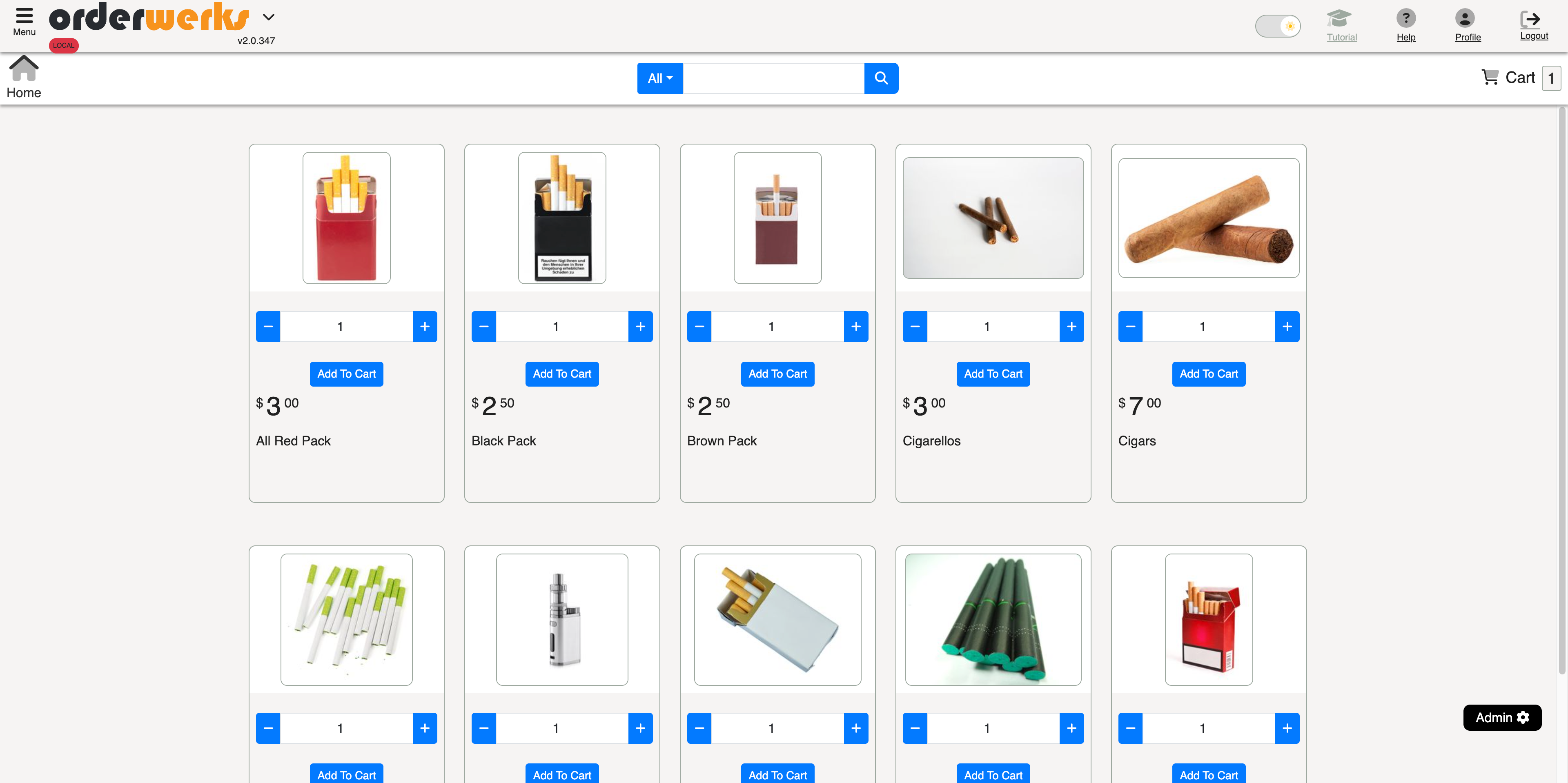 Tobacco B2B ordering portal showing product catalog with compliance features, stamp tracking, and customer-specific pricing