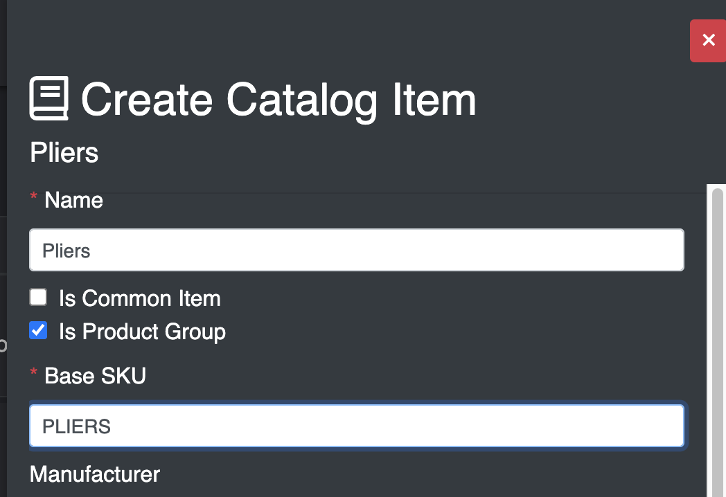 Create Catalog Item Sidebar - Top